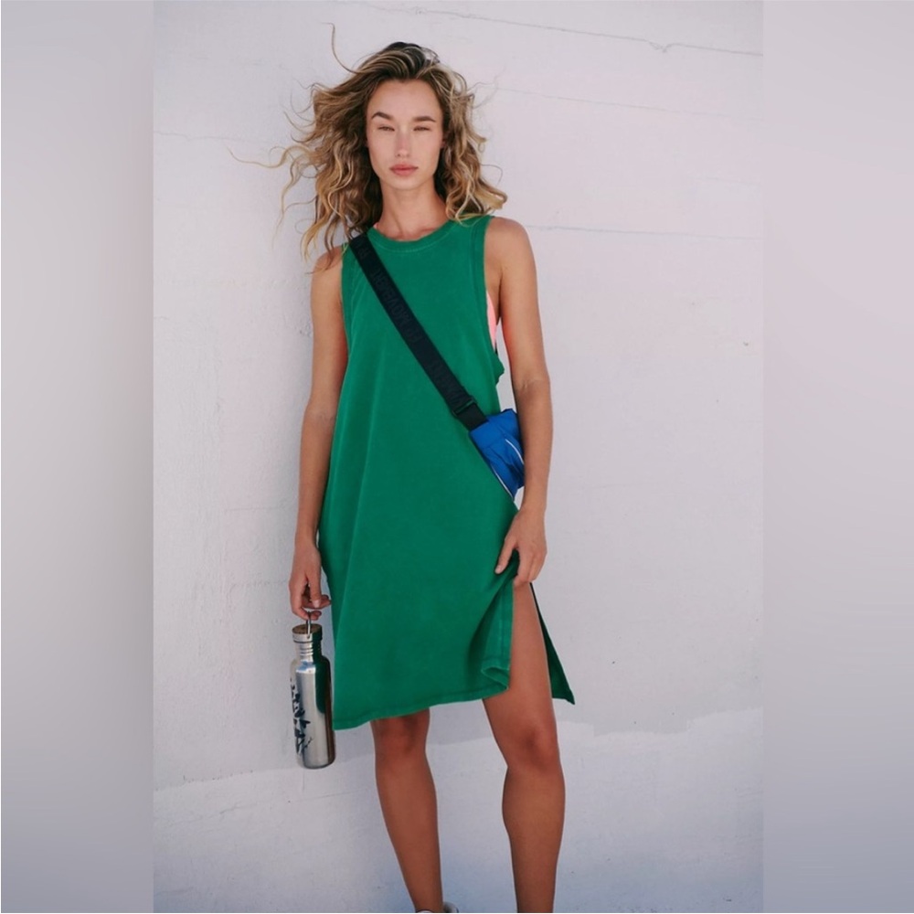 FP Movement by Free People Green Backless Tank Dress with Pink Liner - Picture 2 of 5